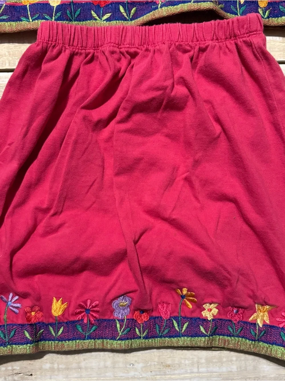 Vintage Michael Simon Girls Sz 10 Pink Floral Embroidered Tank Skirt Outfit Set